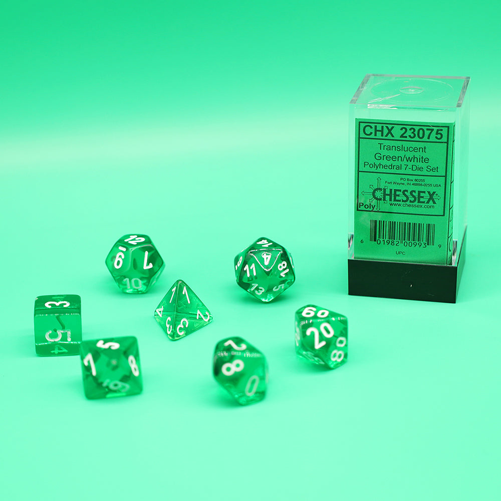 Translucent Green/White Polyhedral 7-Dice Set