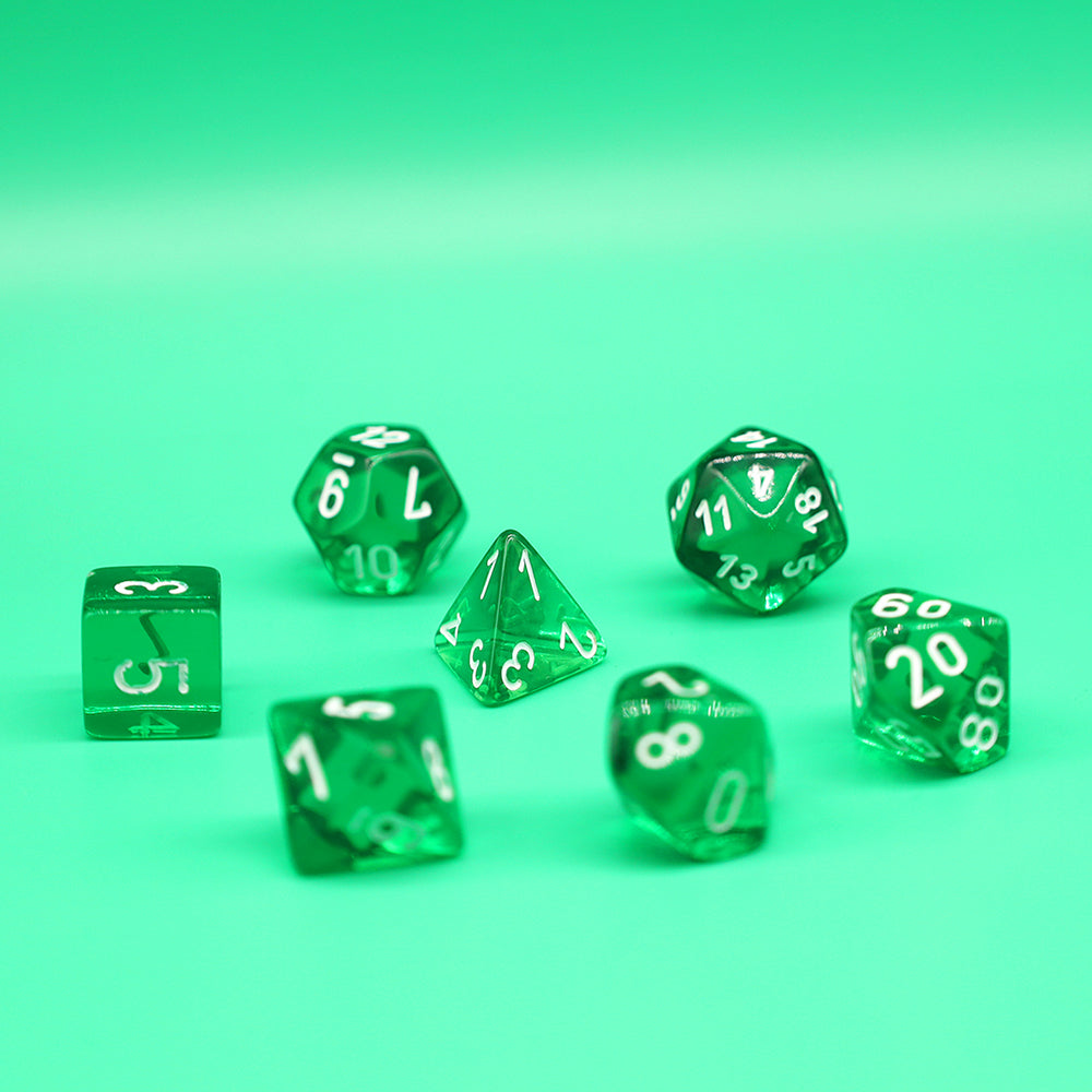 Translucent Green/White Polyhedral 7-Dice Set