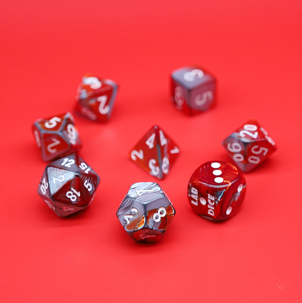 Gemini Red/Steel Polyhedral 8-Dice Set