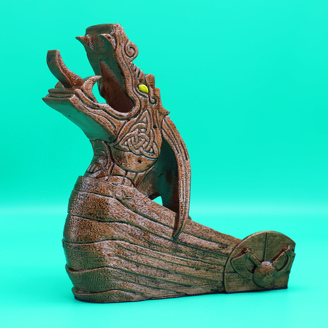 Viking Dragon Longship Dice Tower - 3D Printed, Hand Painted - Copperwood