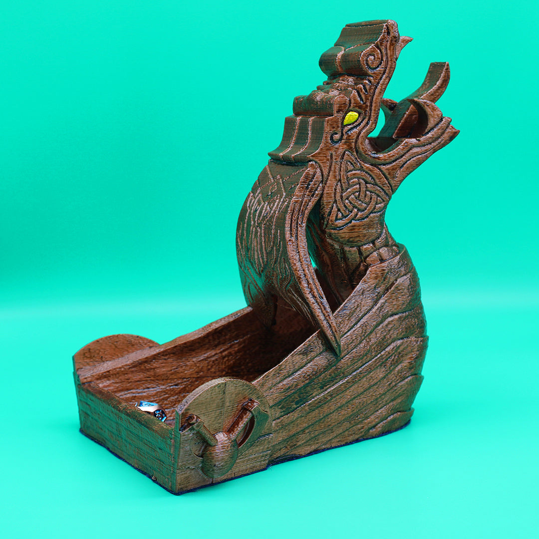 Viking Dragon Longship Dice Tower - 3D Printed, Hand Painted - Copperwood