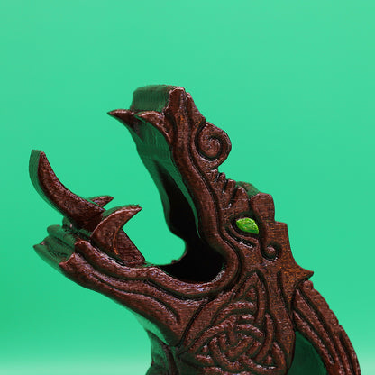 Viking Dragon Longship Dice Tower - 3D Printed, Hand Painted - Walnut