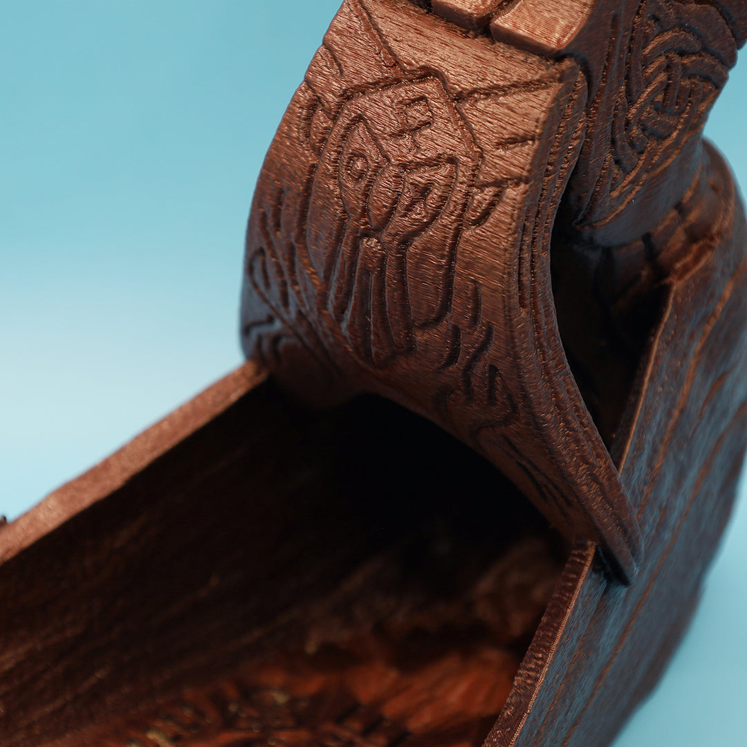 Viking Dragon Longship Dice Tower - 3D Printed, Hand Painted - Walnut